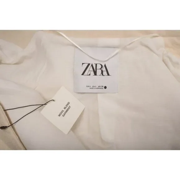 Zara Womans Long Wool Coat Size L Large Winter White Textured 8605/770 NWT - Picture 8 of 8